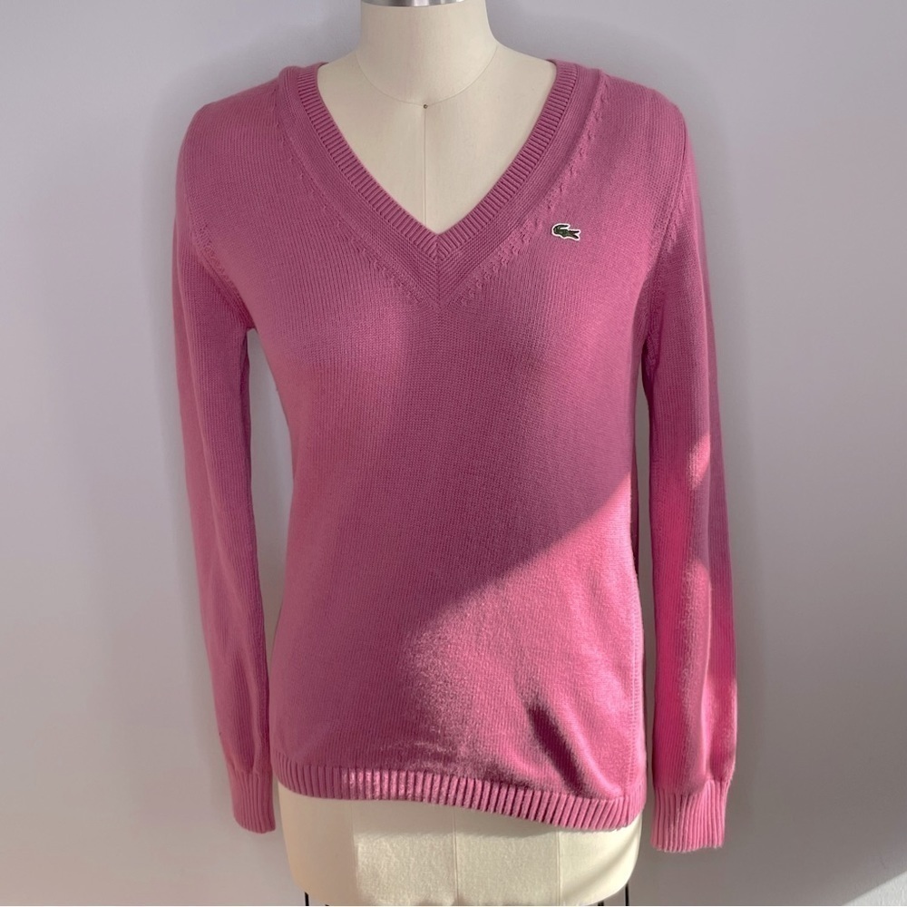 Lacoste Pink V-Neck Knit Sweater, Size 38 (Medium)